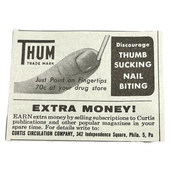 Mini Vintage Print Ad Thum Thumb Sucking Nail Biting Prevention Office Decor 196 - Picture 1 of 4